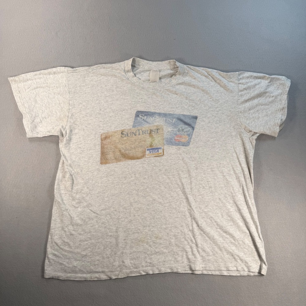 Vintage SunTrust Bank Credit Card Graphic T-Shirt Mens XL Heather Gray 90s Y2K
